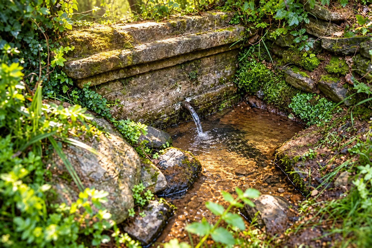 Recreació editorial de la Font Bosquina, basada en la fotografia de Fonts Naturals